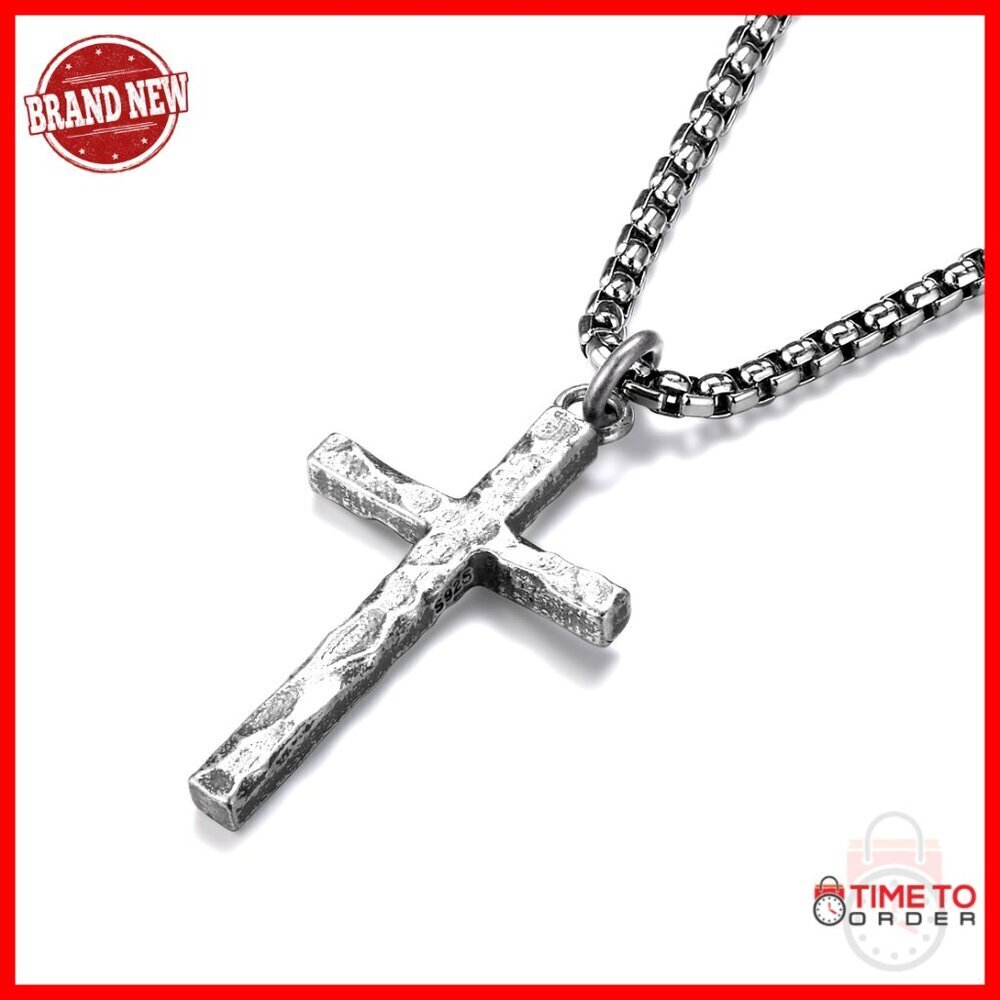 Sterling Silver Cross Necklace with Stainless Steel Chain 18-24 Inch
